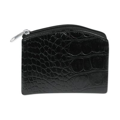 Black Faux Crocodile Skin Rosary Pouch