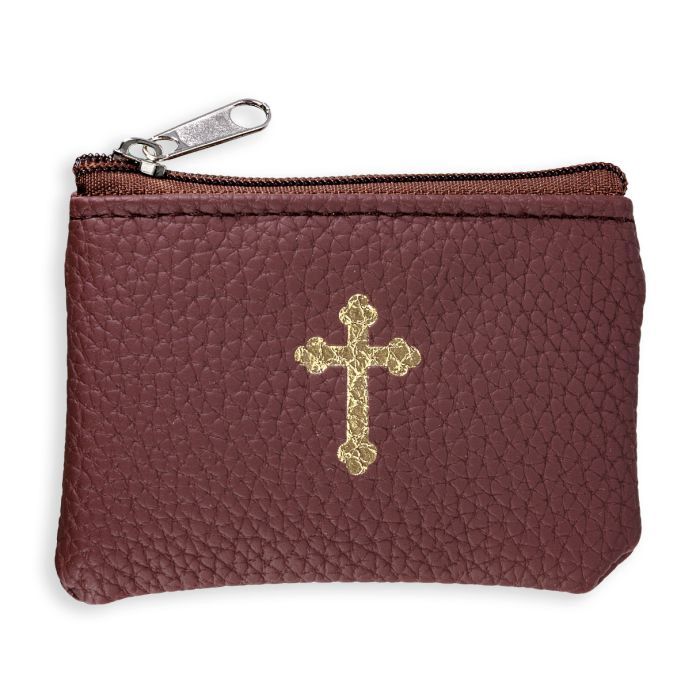 Brown Calf Grained Leatherette Rosary Pouch