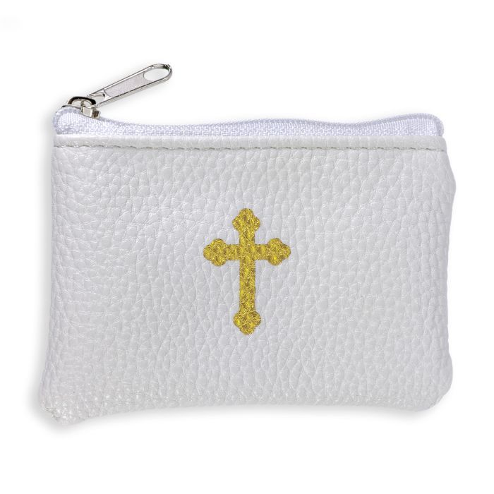 White Calf Grained Leatherette Rosary Pouch