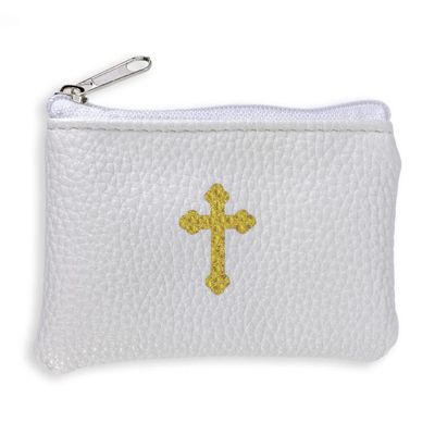 White Calf Grained Leatherette Rosary Pouch