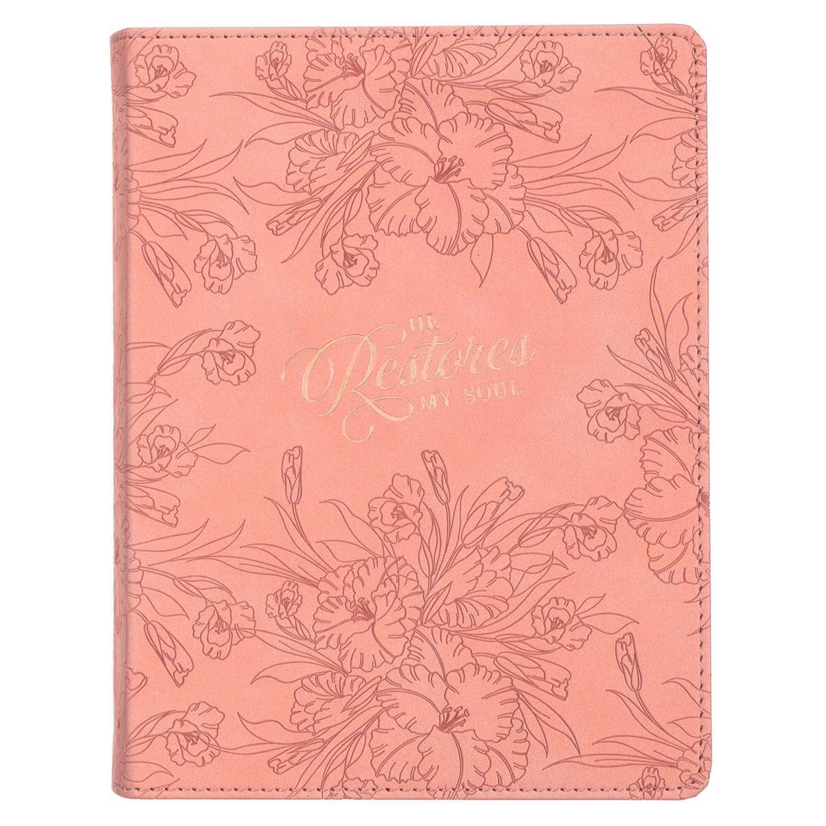 He Restores My Soul Pink Floral Faux Leather Handy-sized Journal - Psalm 23:3