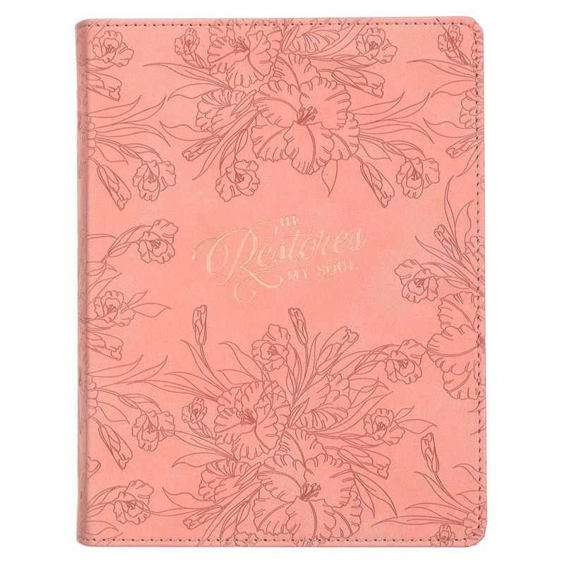 He Restores My Soul Pink Floral Faux Leather Handy-sized Journal - Psalm 23:3