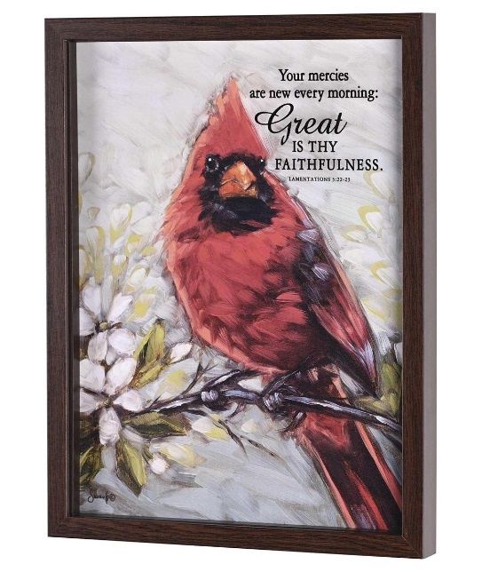 Framed Wall Art Red Cardinal His Mercies