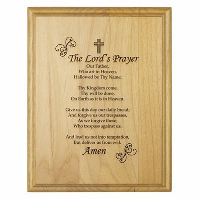 7 x 9 Inch Engraved &quot;Catholic Lord&#39;s Prayer&quot; Genuine Alder Wood Wall or Table Decor Art