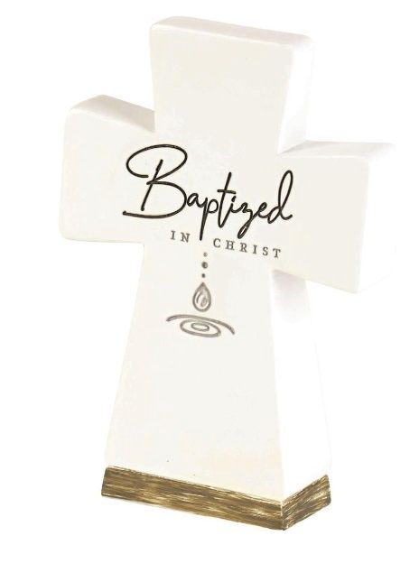 Tabletop Cross Baptized In Christ Resin