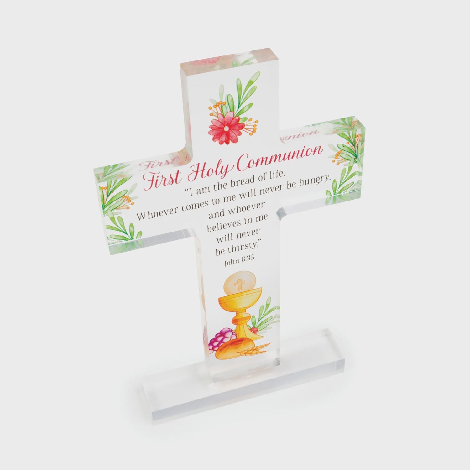 First Holy Communion Acrylic Cross Plaque – John 6:35