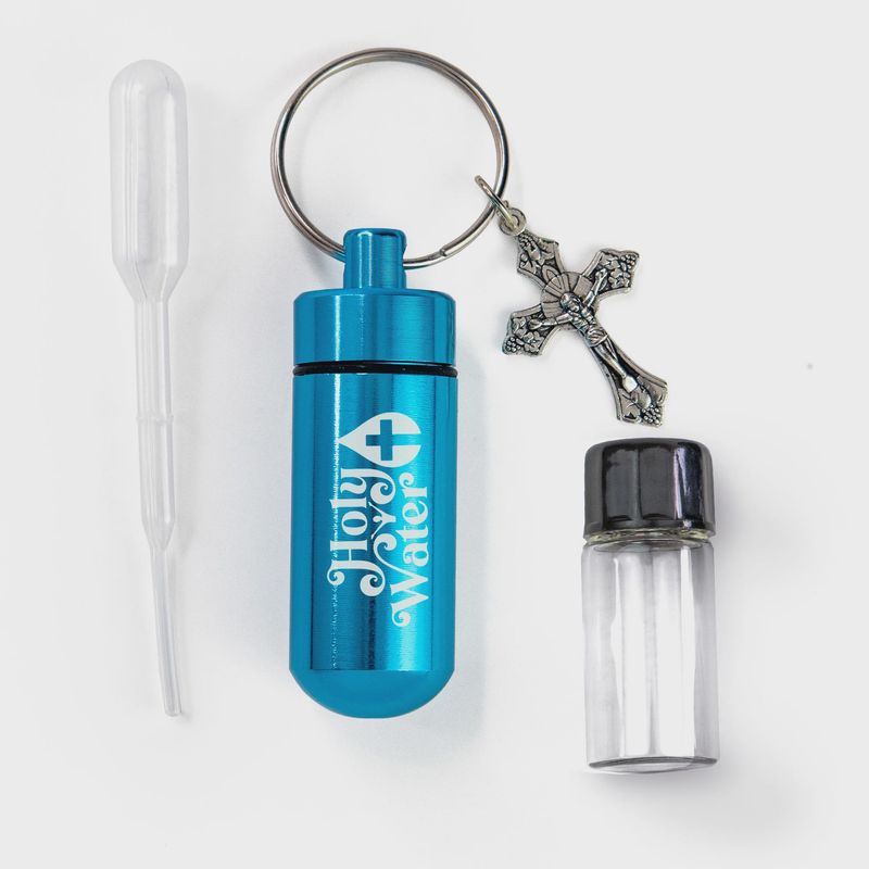 Catholic Holy Water Bottle Keychain Kit - Aqua
