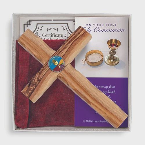 First Communion Confirmation Olive Wood Sacrament Cross