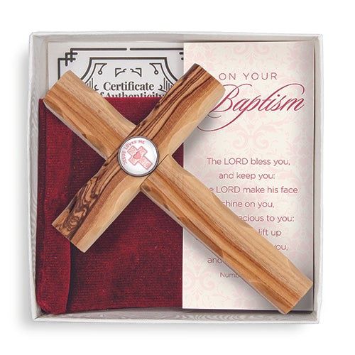 Girls Baptism Olive Wood Sacrament Cross