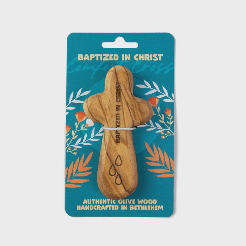 Laser Engraved Olive Wood Comfort Cross, Baptized in Christ
