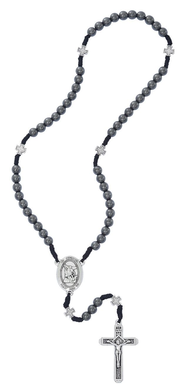 6MM HEMATITE CORDED ST MICHAEL (P581R)