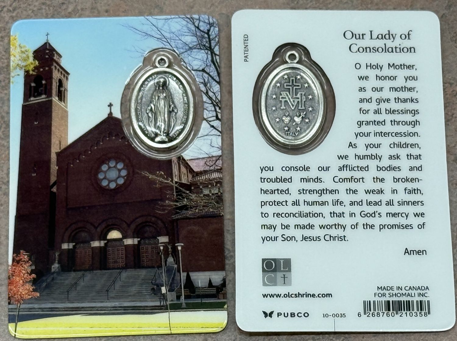 OLO Consolation Basilica Holy Card with Medal