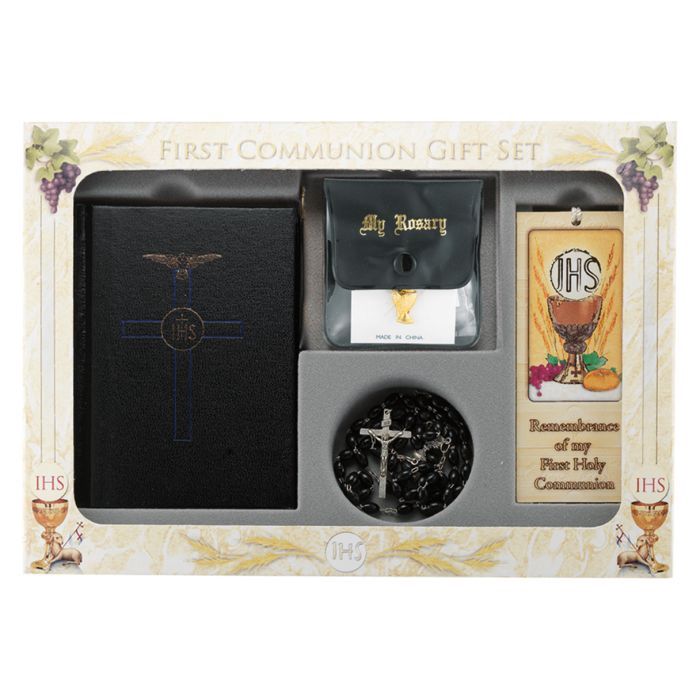6pc. Boys Blessed Trinity Missal Set with a Black Text Book Cover