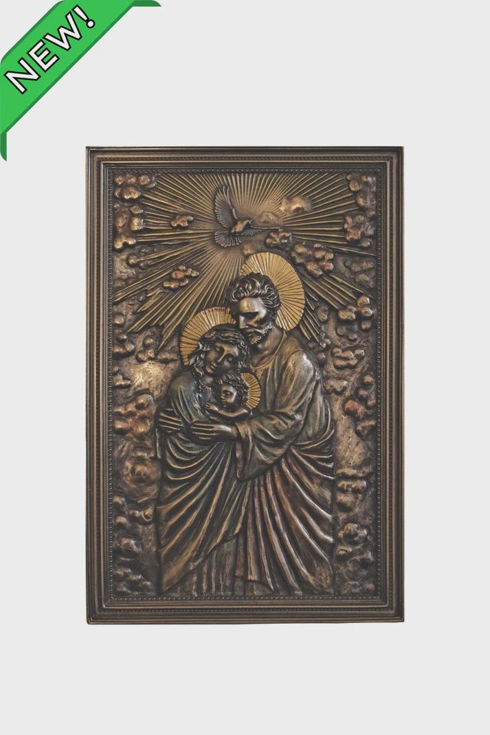 Holy Family plaque in lightly hand-painted cold cast bronze