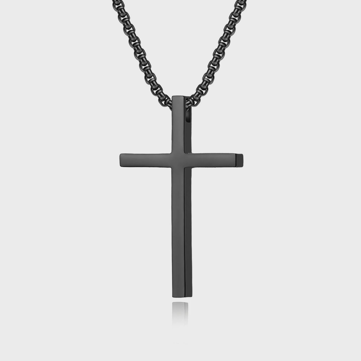 Plain Cross with 24 in Stainless Steel Chain – Black Color