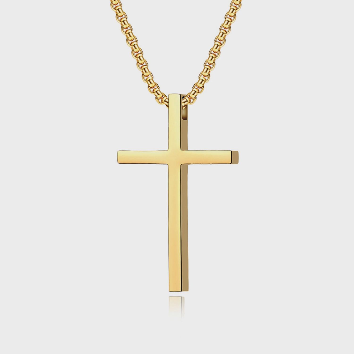 Plain Cross with 24 in Stainless Steel Chain – Gold Color
