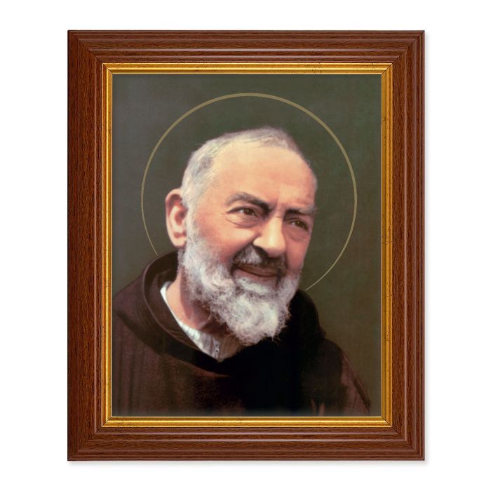 10 1/2&quot; x 12 1/2&quot; Walnut Finish Beveled Frame with 8&quot; x 10&quot; Padre Pio Textured Art