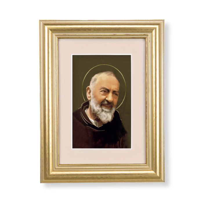 5 1/4&quot; x 6 3/4&quot; Gold Leaf Frame-Cream Matte with a 2 1/2&quot; x 3 3/4&quot; Saint Pio Print