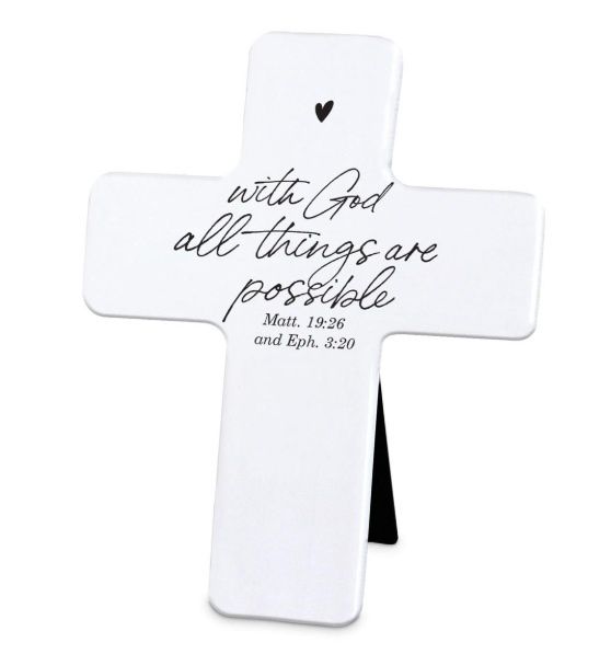 Tabletop Cross White With God All Things
