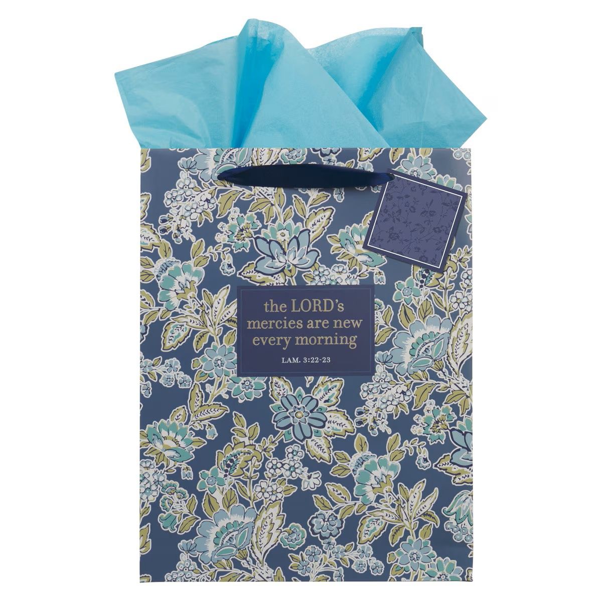 Morning Mercies Blue Green Floral Large Gift Bag Lam 3:22-23
