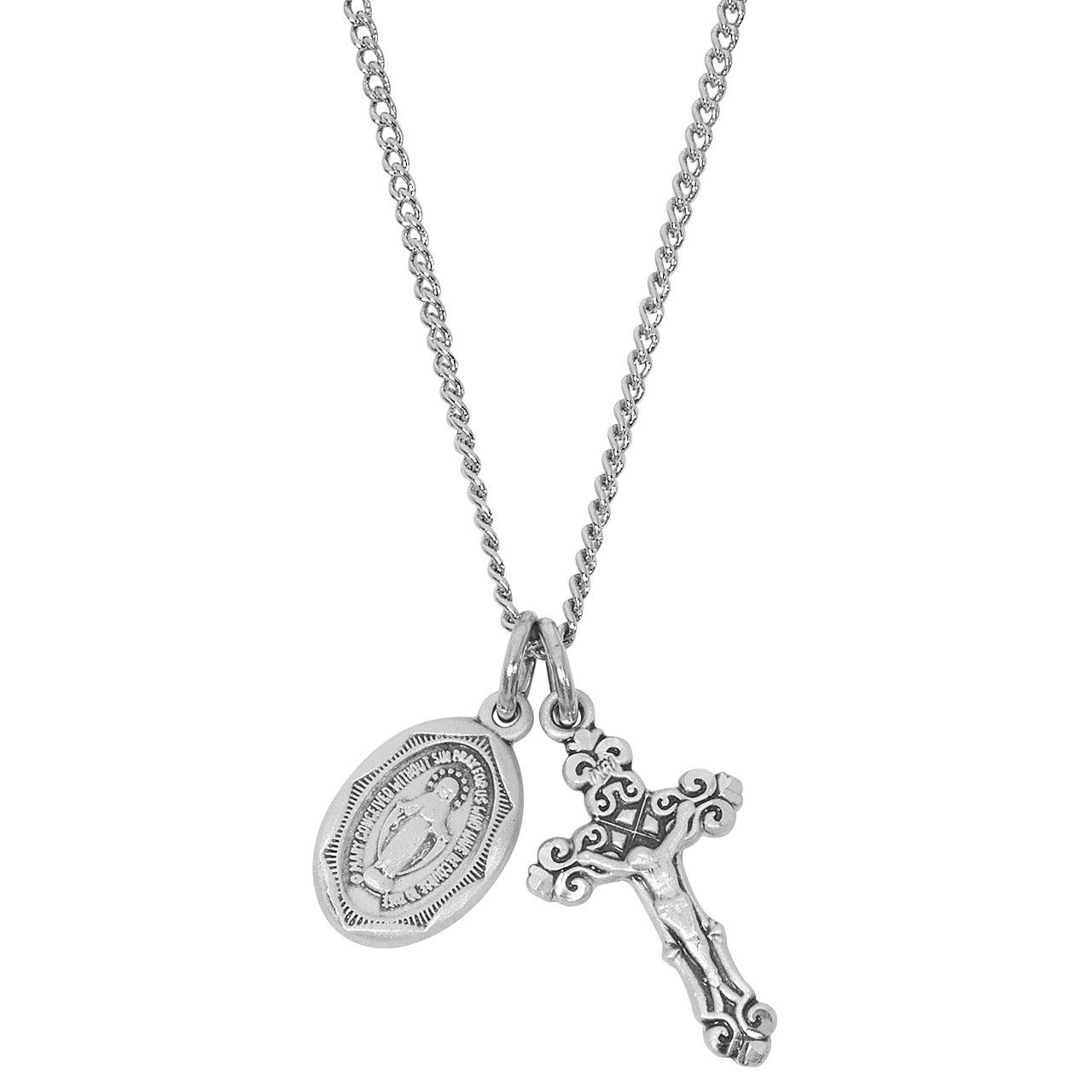 (LD102) 16-18&quot; CH SS CRUCIFIX &amp; MIRACILOUS