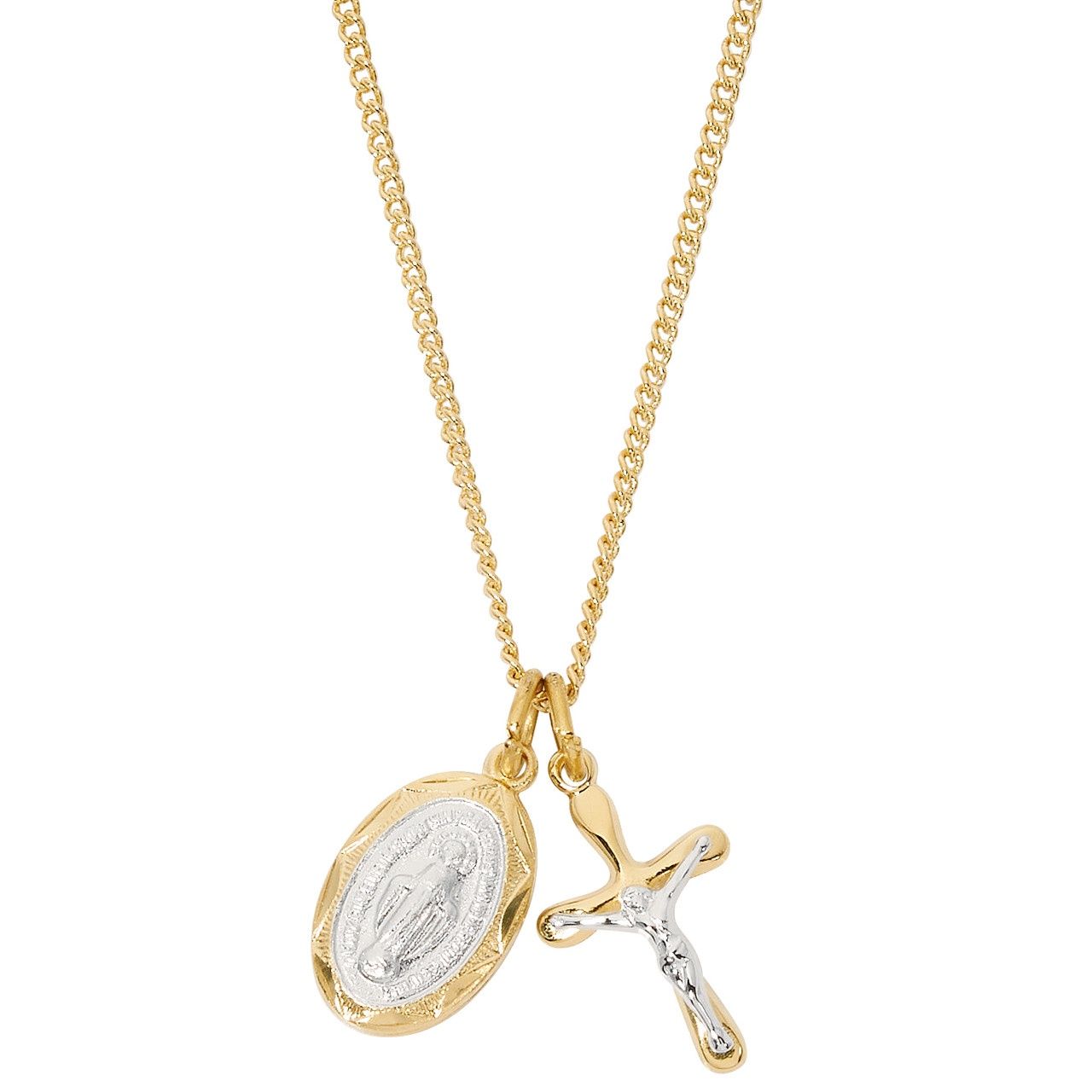 (JD109) 16-18&quot; CH G/SS CRUCIFIX  &amp; MIRACULOUS