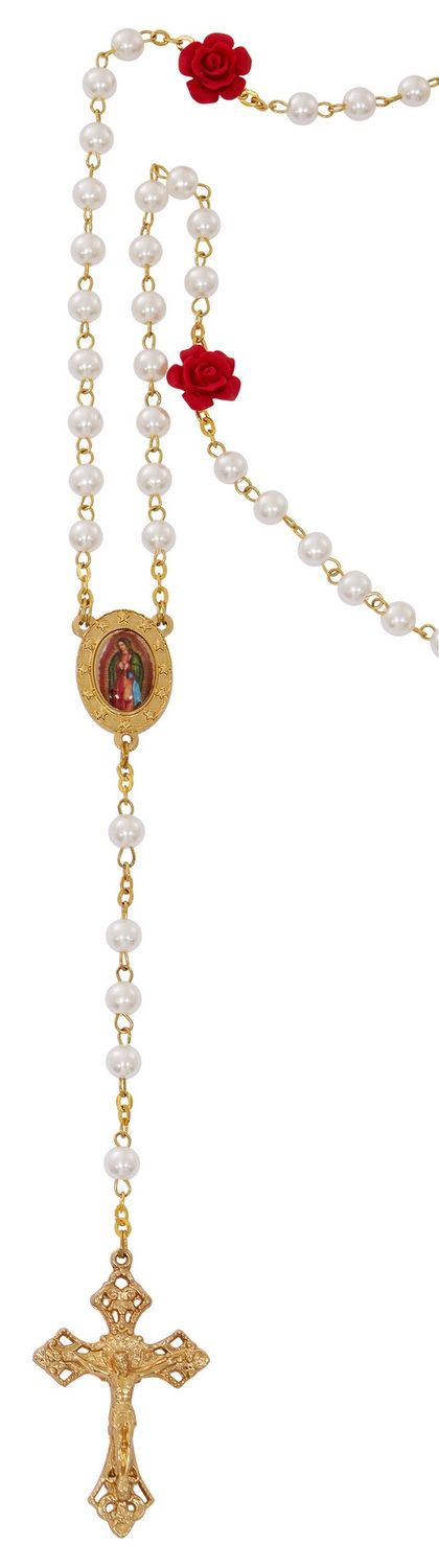 (R957R) 6MM PEARL &amp; ROSE GUAD ROSARY