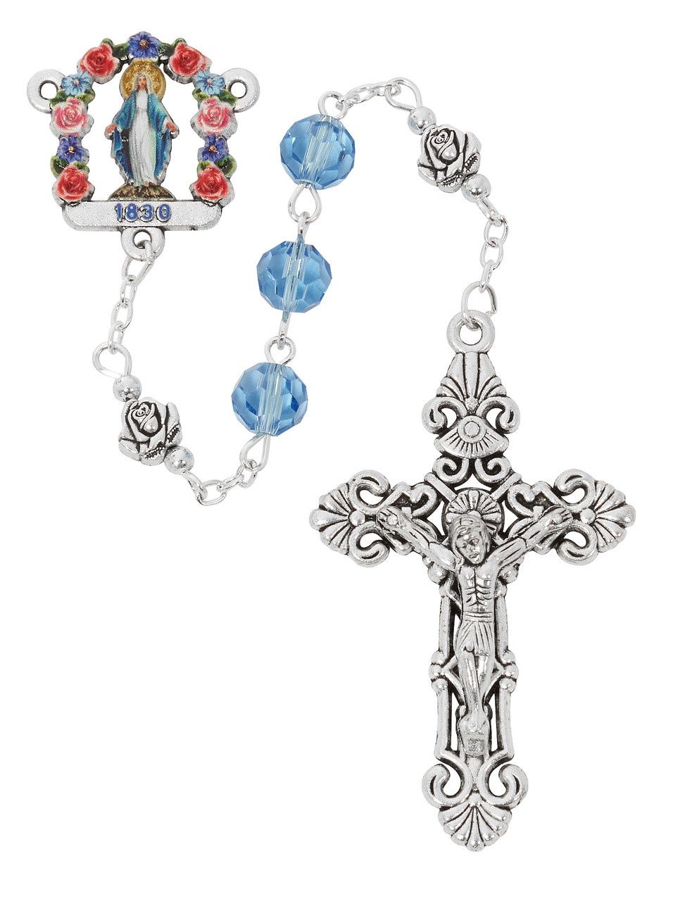 (P630C) 8MM BLUE GLASS CRYSAL ROSARY