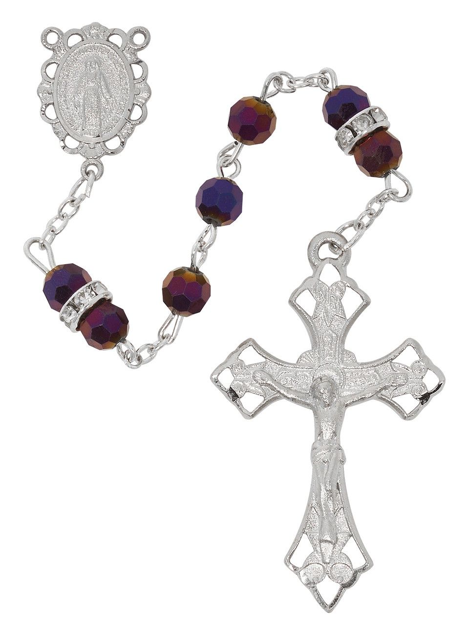 (R975F) 6MM METALLIC PURP CRYSTAL ROSARY