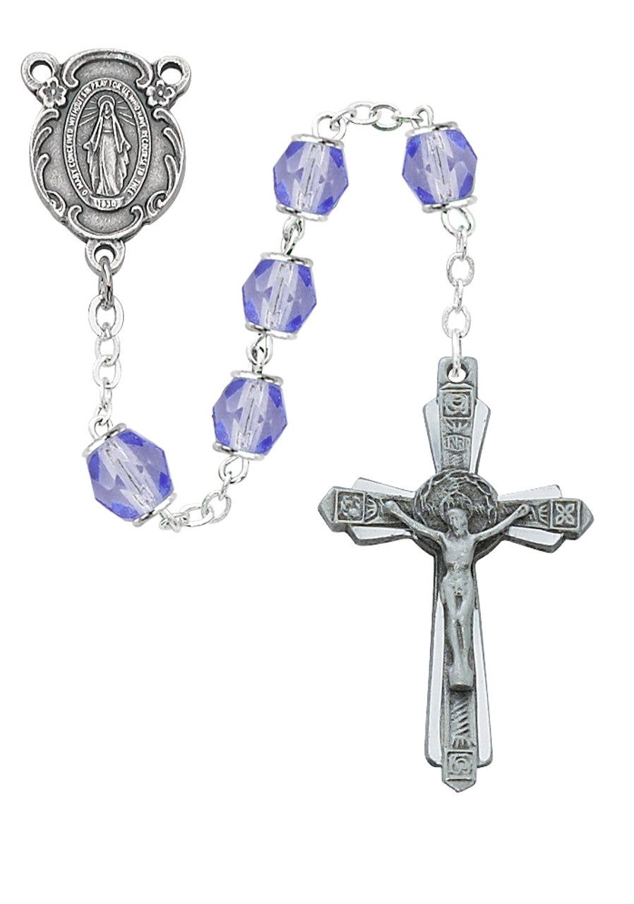 (R979F) 6MM PERIWINKLE SILVER OX ROSARY