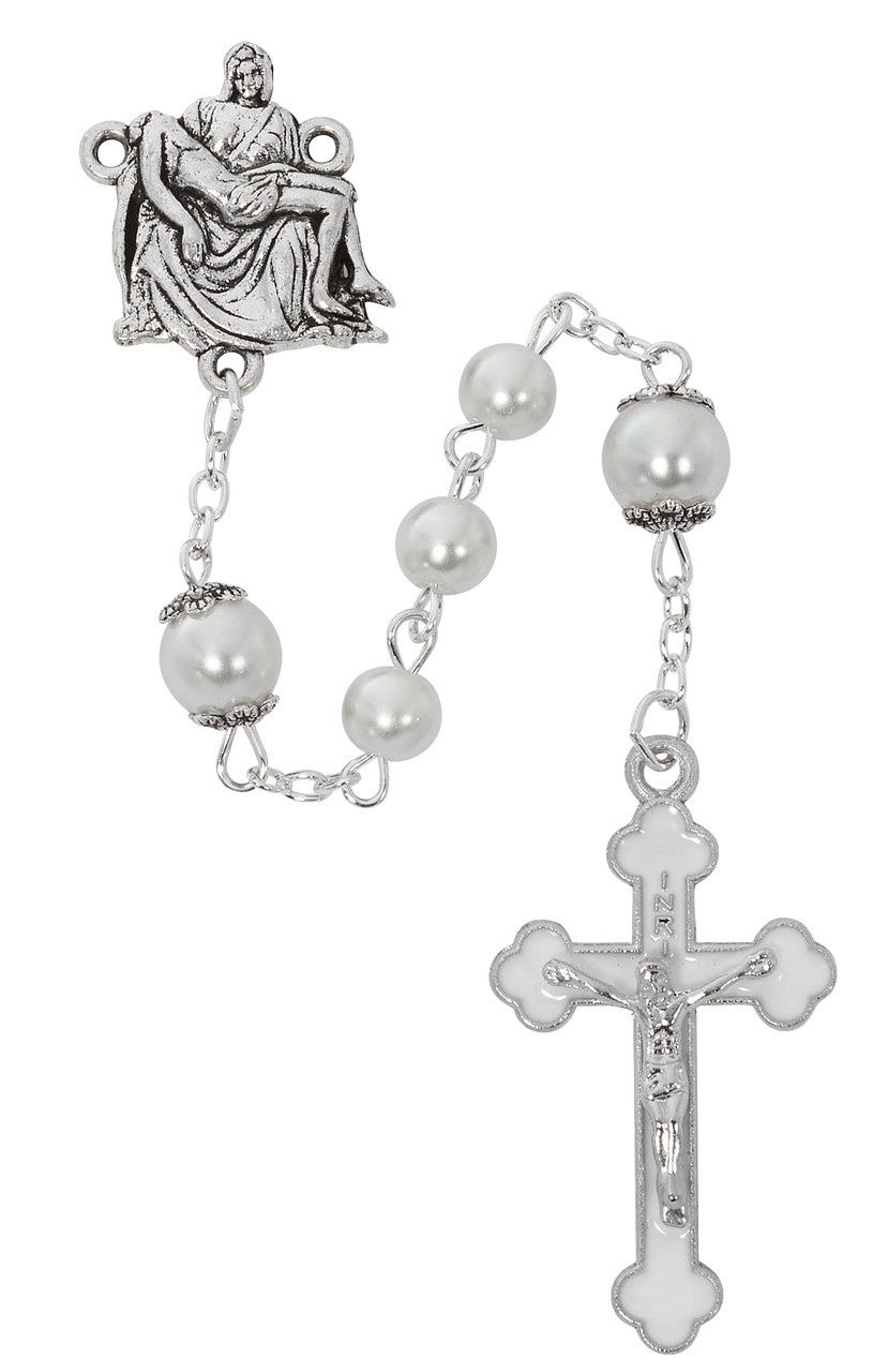 (P631C) 6MM PEARL PIETA ROSARY