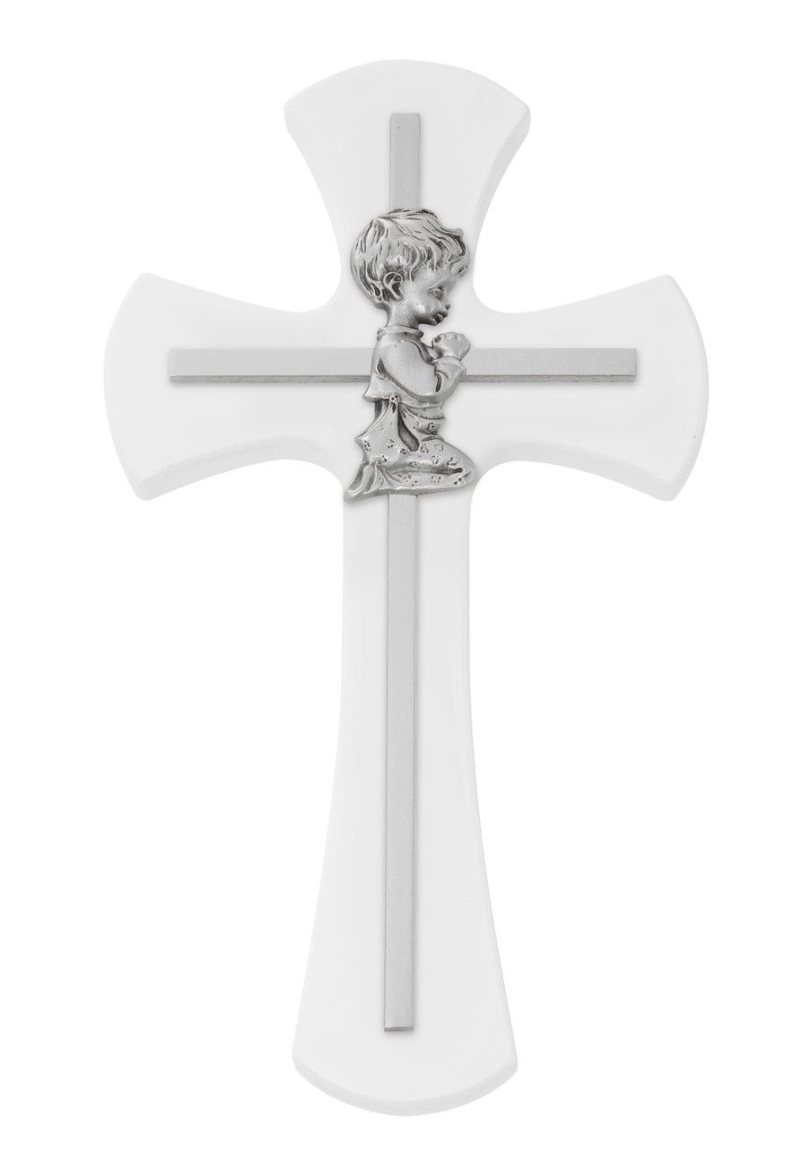 (73-79) 7&quot; BOY CROSS ON WHITE WOOD
