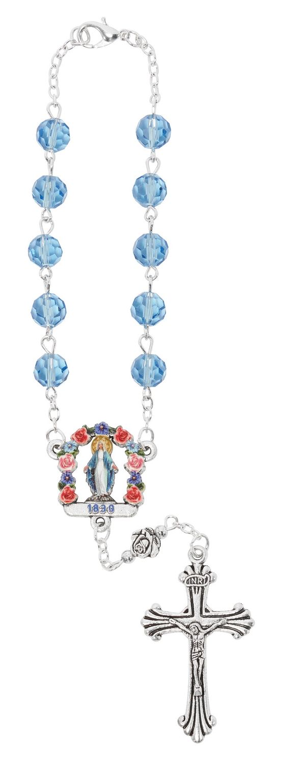 (AR122C) BLUE CRYSTAL COLORFUL MIRACULOUS AUTO ROSARY