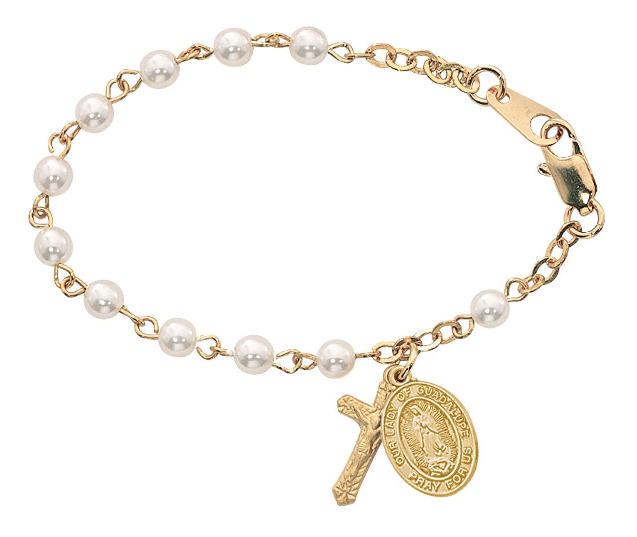 (BR29J) 5 1/2&quot; GOLD PEARL GUAD BRACELET