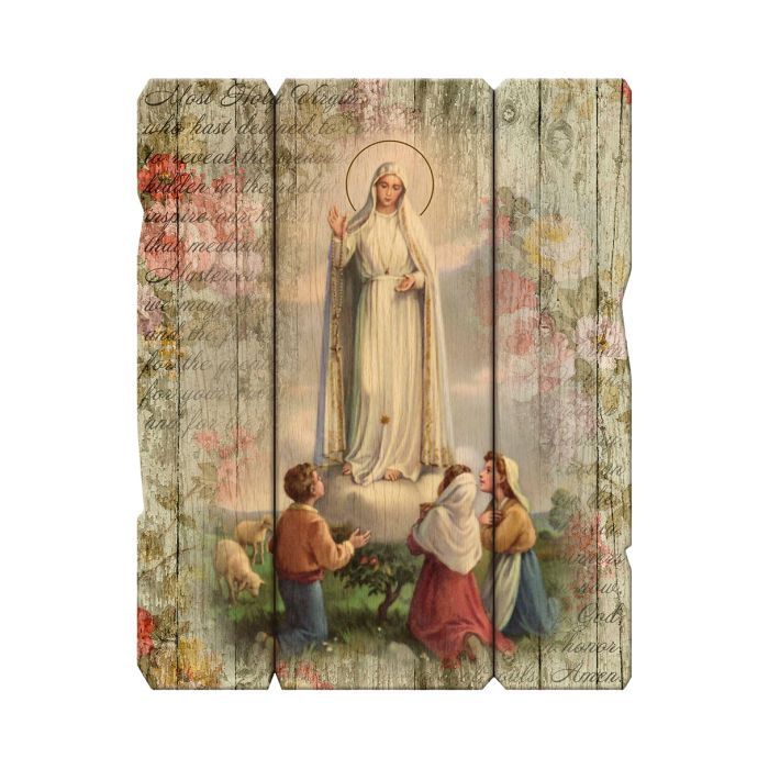 7 1/2&quot; x 9&quot; Our Lady of Fatima Vintage Wood Plaque