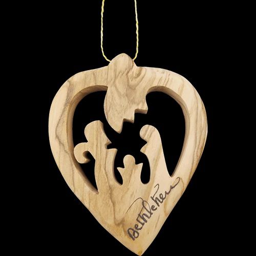 Olive Wood Bethlehem Heart Nativity 3&quot; Ornament