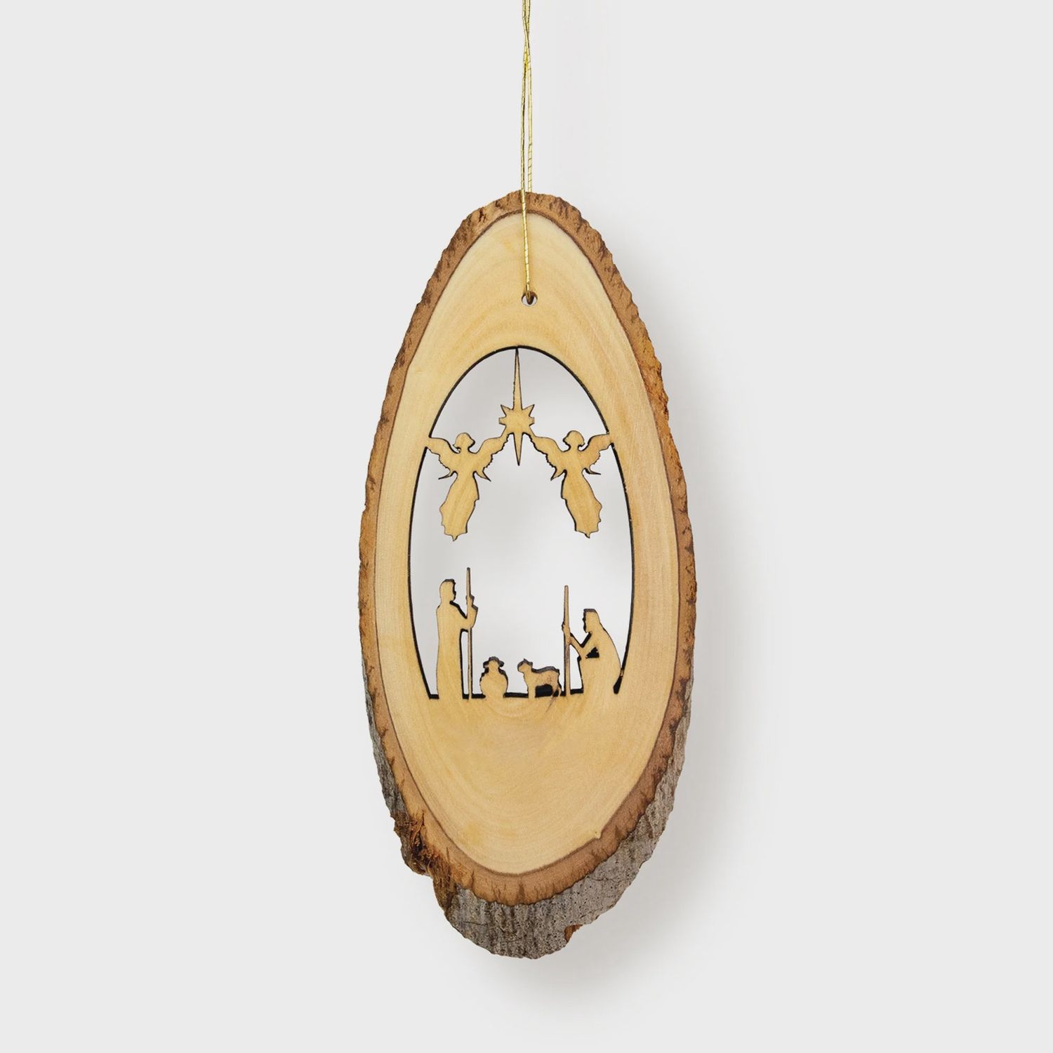 Shepherds with Angels – Live Edge Olive Wood Slab Ornament