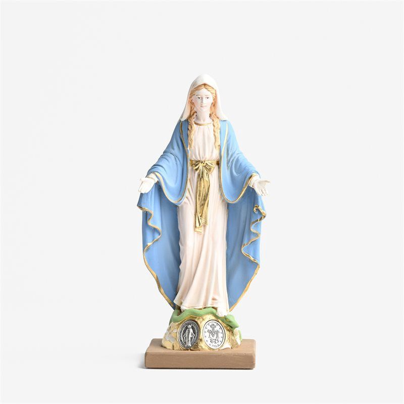 Miraculous 8&#39;&#39; Mary Statue in Natural Color with Oxidized Medal