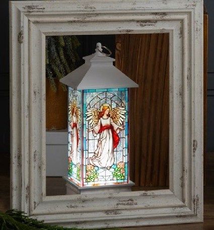 LED Light Up Stained Glass Shimmer Angel Lantern