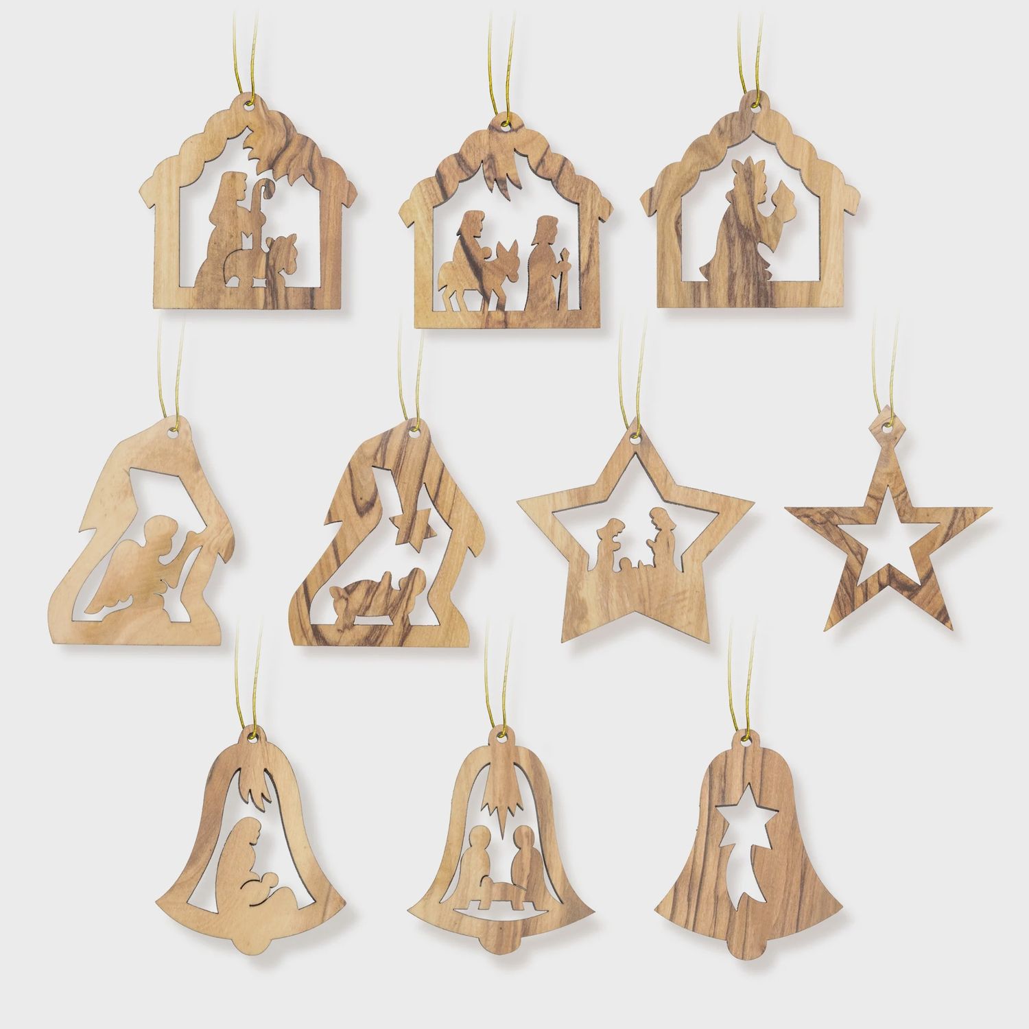 Olive Wood Christmas Ornaments Pack of 10