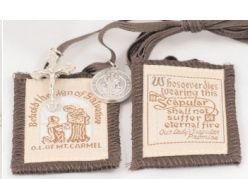Scapular With silver oxidized Crucifix &amp; Saint Benedict Medal