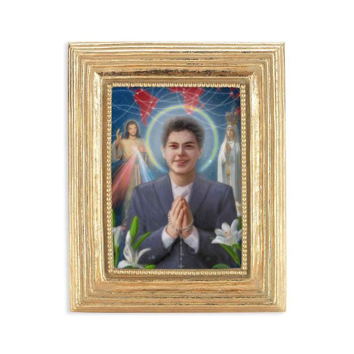 Saint Carlo Acutis Print in a 3 3/4&quot; x 4 1/2&quot; Gold Frame -P65