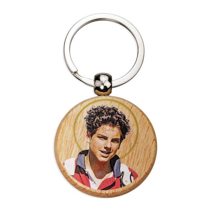 St. Carlo Acutis Round Wooden Keychain