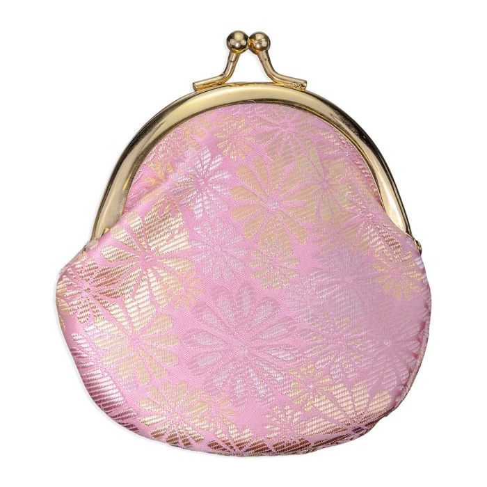 Pink Tapestry Fabric Rosary Pouch with Gold Flowers