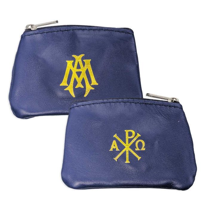 Genuine Sheepskin Leather Rosary Pouch in Soft Blue Zipper