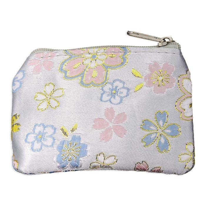 Baby Blue Tapestry Fabric Rosary Pouch with Gold and White Flowers