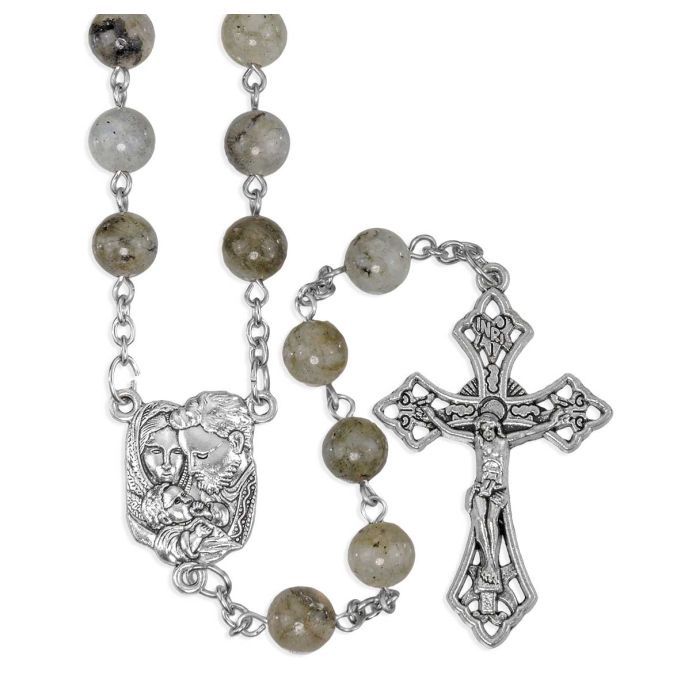 8mm Labradorite Stone Rosary with Holy Family Centerpiece