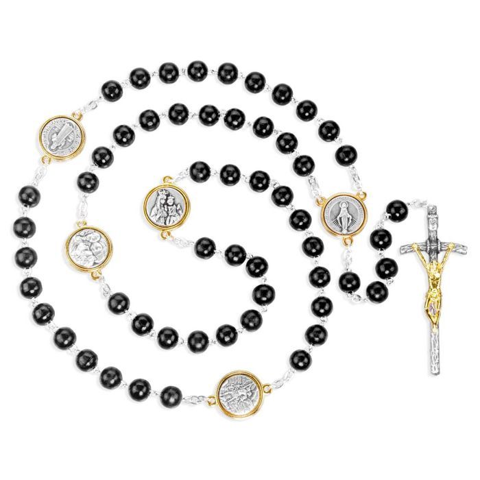 7mm Round Black Wood Beads Rosary