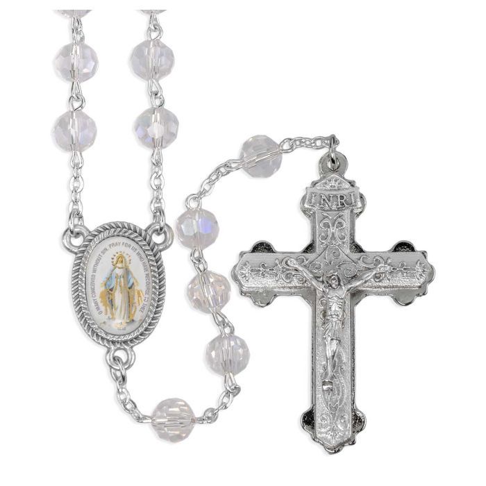 8mm Tin Cut Crystal Rosary with Silver Findings
