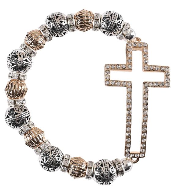 Stretch Bracelet 2Tone Sideways Cross